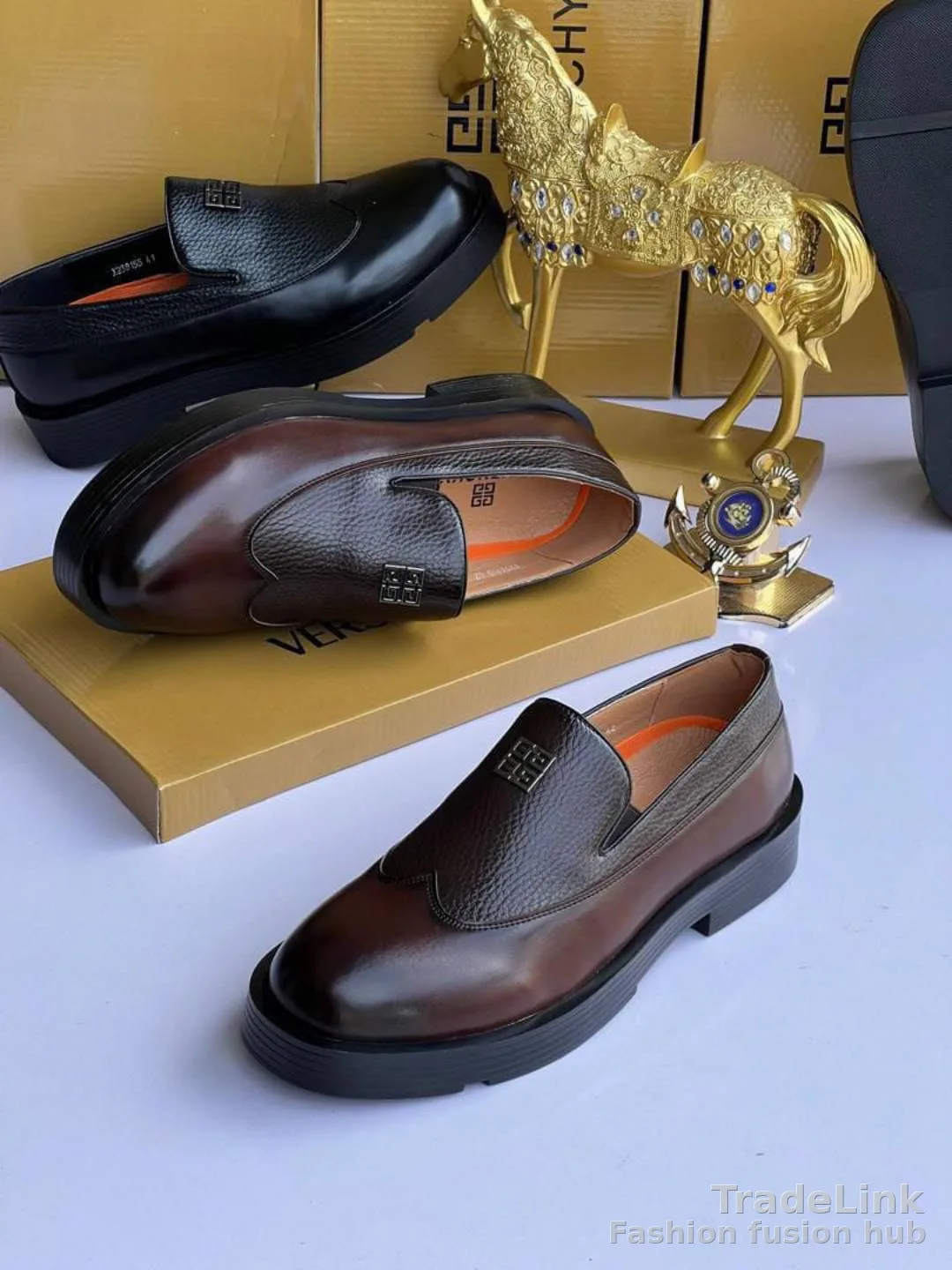 luxury Givenchy Textured Leather Slip-On Loafers 2